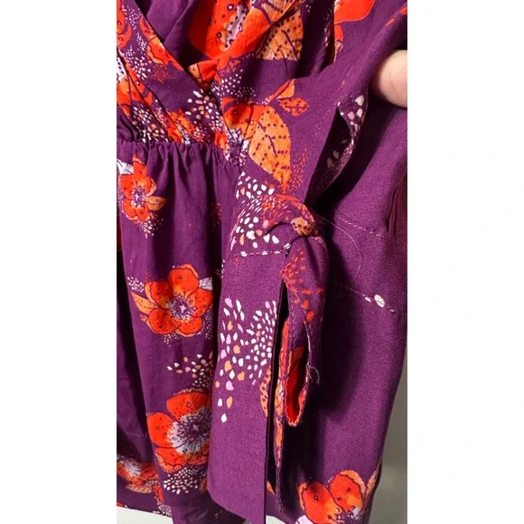 Free People SZ M Tuscan Dreams Tunic Floral Printed Blouse Plum Purple Boho C11 - Picture 4 of 8
